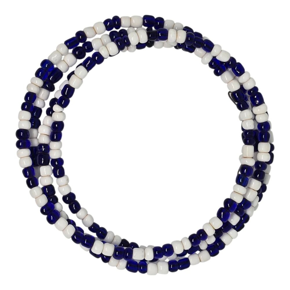 Blue White Seed Bead Necklace African Waist Beads Glass Beaded Strand